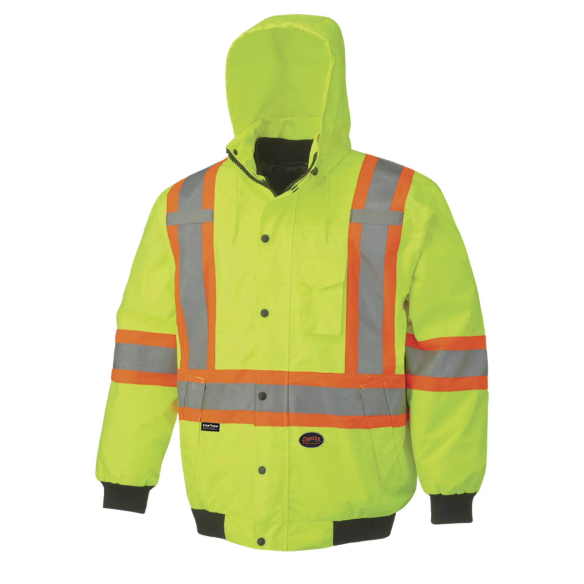 Pioneer Men's Hi Vis 6-in-1 Winter Work Bomber, CSA Certified, Reflective Stripes, Water & Windproof, 300D Poly, Versatile Safety | Sizes XS-5XL