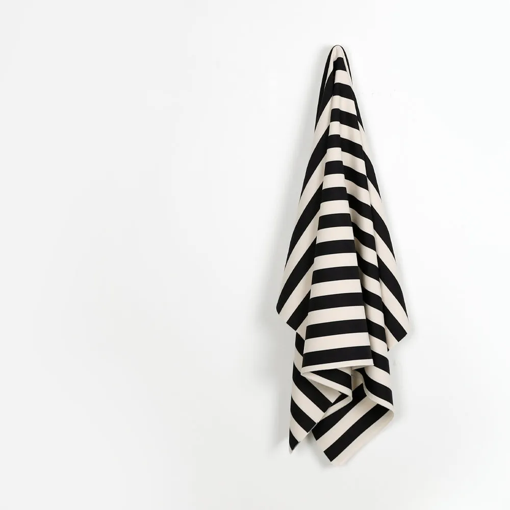 Printed Stripe Poly Twill Suiting - Black / Cream