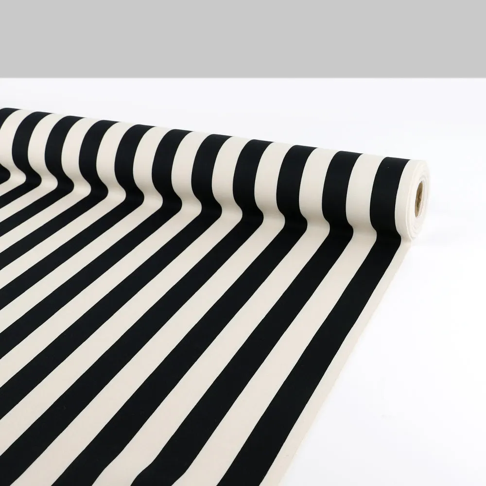 Printed Stripe Poly Twill Suiting - Black / Cream