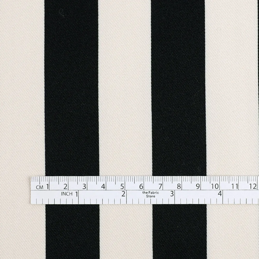 Printed Stripe Poly Twill Suiting - Black / Cream