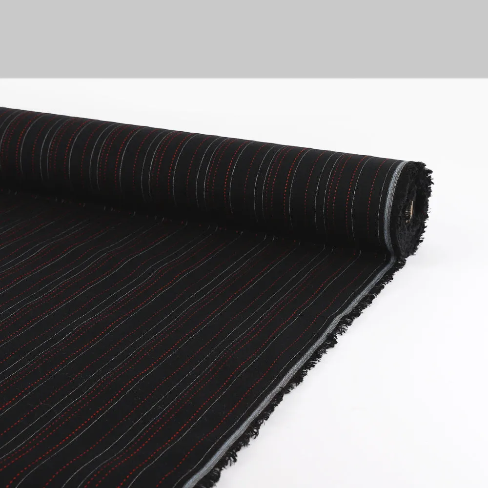 Red Thread Pinstripe Stretch Wool / Poly - Black