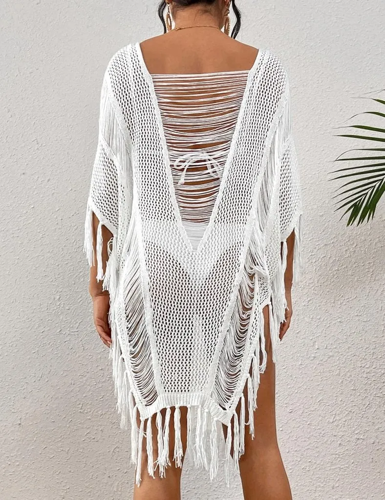 Sheer Bikini Tassel Swimsuit Cover Up Tops