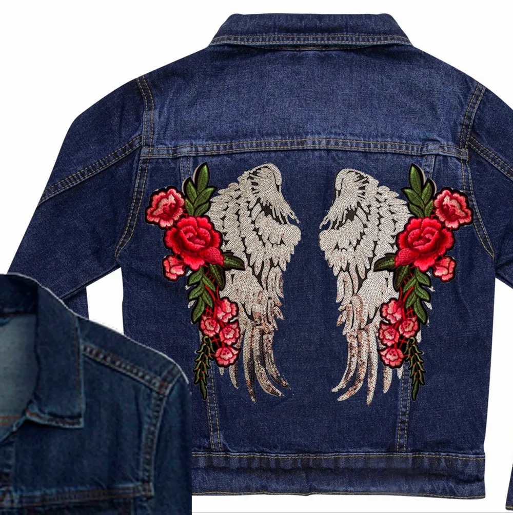 Silver Wings and Roses Denim Jacket