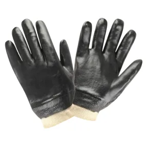 Single Pair - Knit Wrist Smooth Finish Black PVC Chemical Resistant Gloves