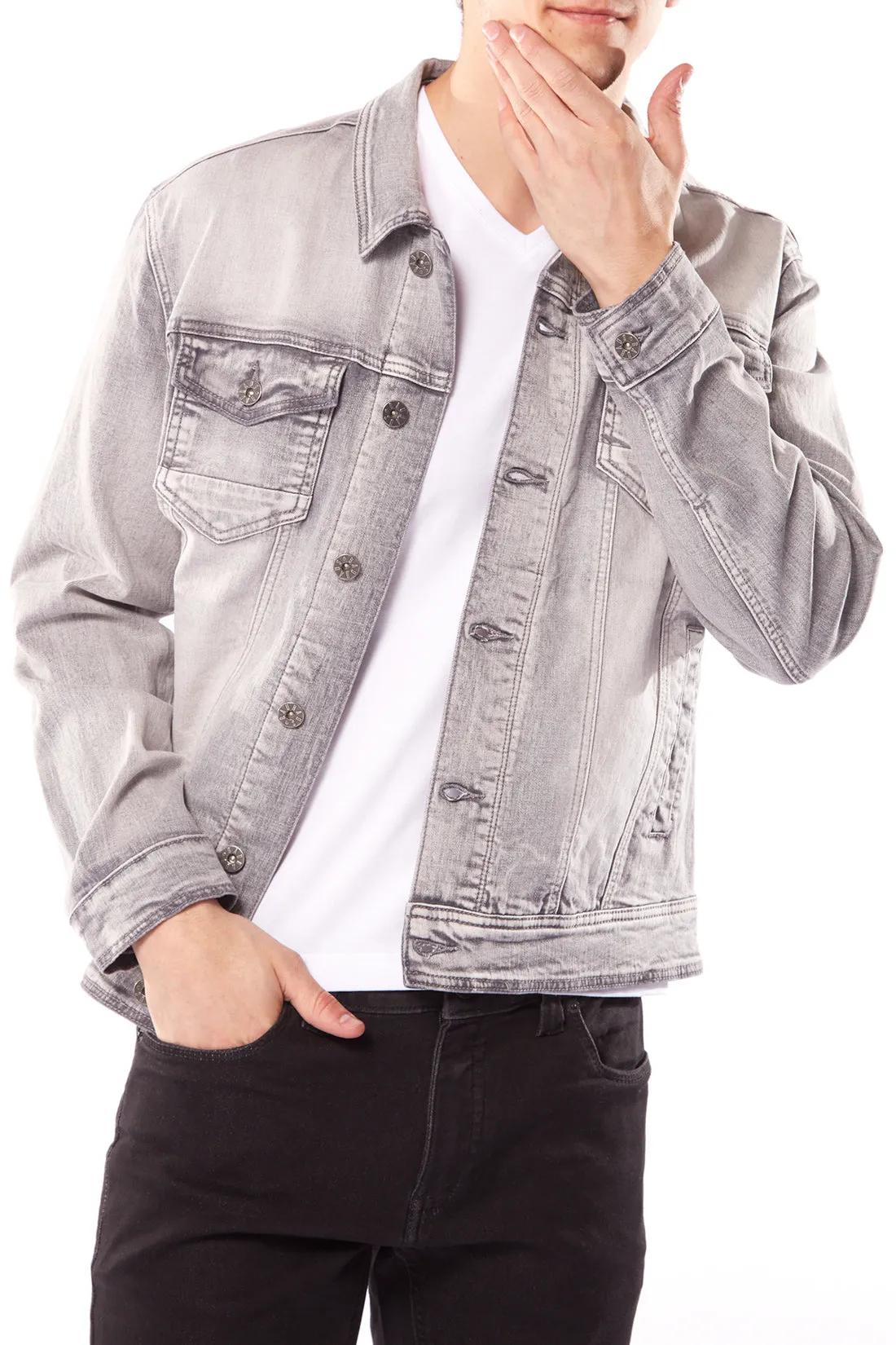 Slim Fit Classic Trucker Jean Jacket - Light Grey Wash