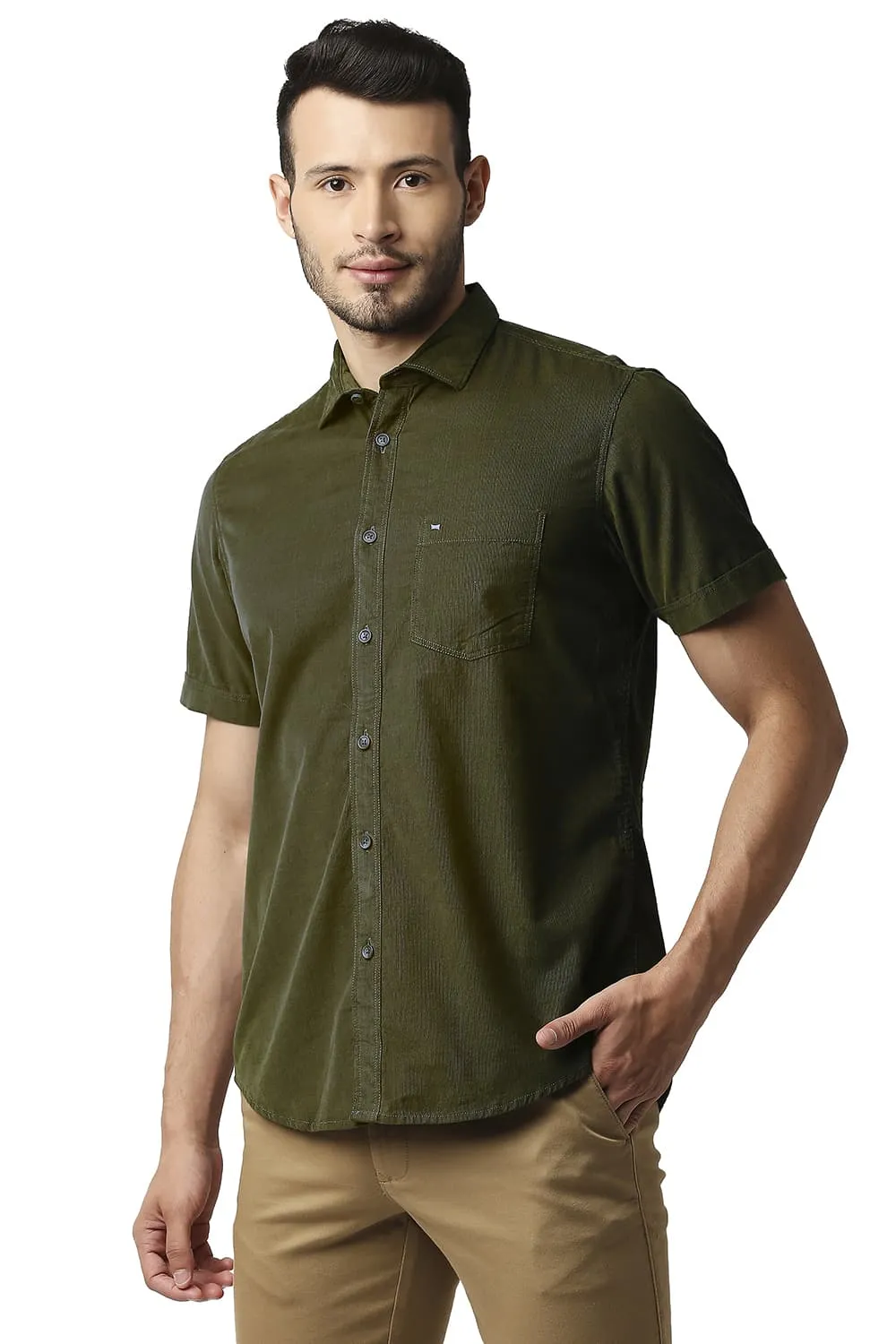 Slim Fit Corduroy Halfsleeves Shirt