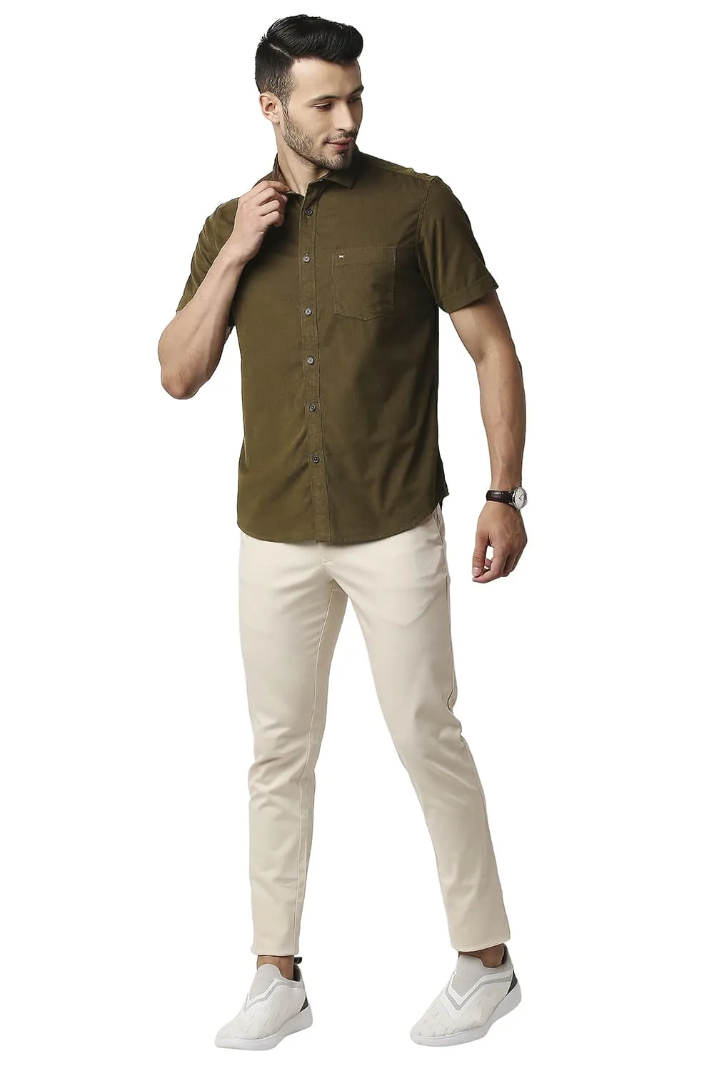 Slim Fit Corduroy Halfsleeves Shirt