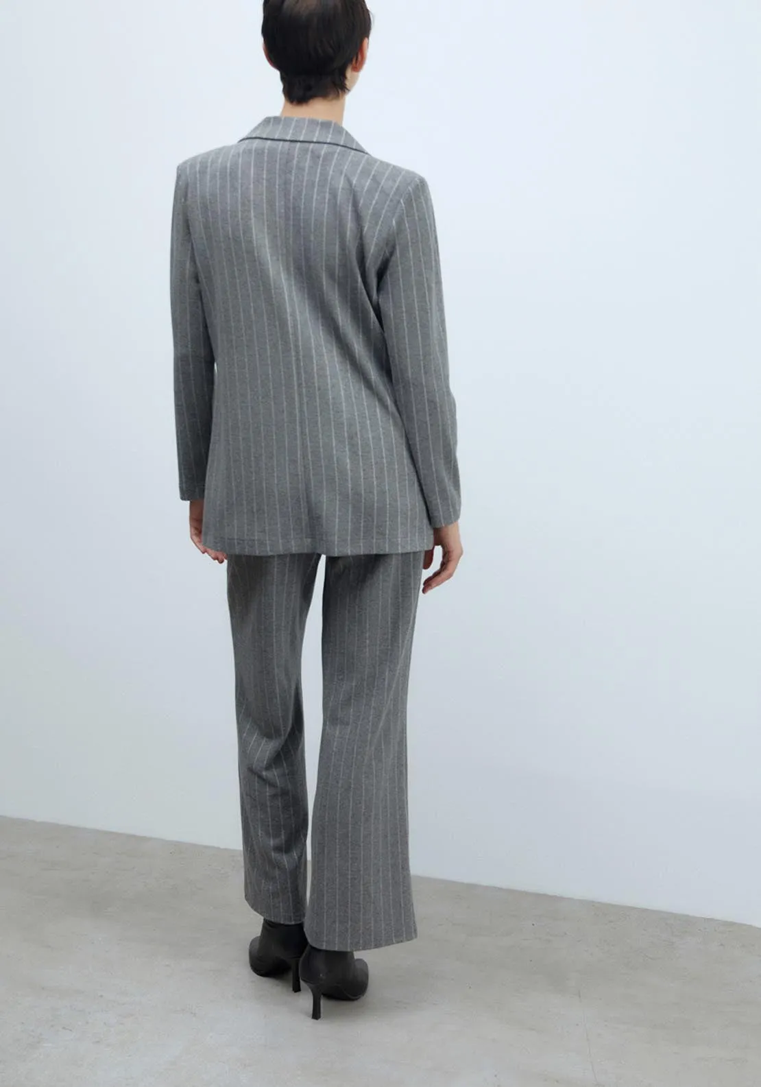 Soft-touch pinstripe blazer - Light Grey