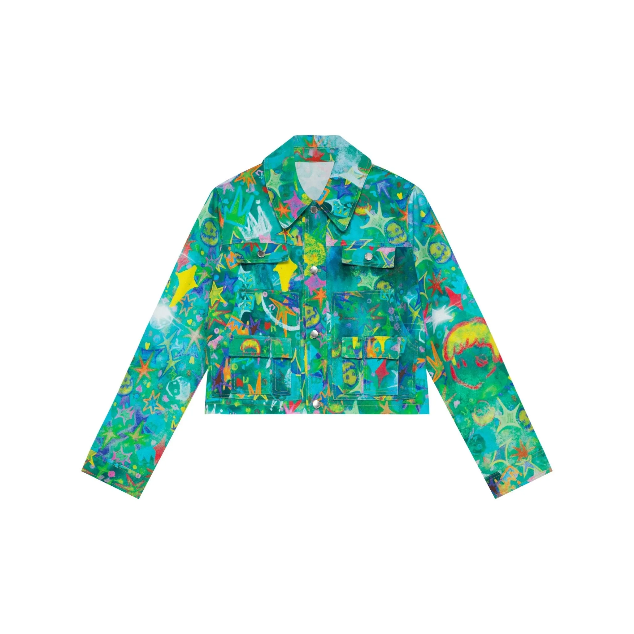 Star Baby Head Full Print Denim Jacket