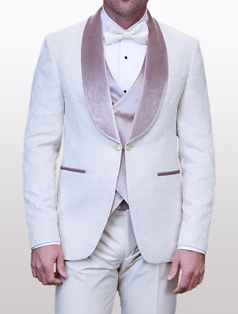 Statement Men's Ivory Velvet Shawl Lapel Tuxedo with Velvet Vest