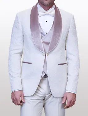 Statement Men's Ivory Velvet Shawl Lapel Tuxedo with Velvet Vest