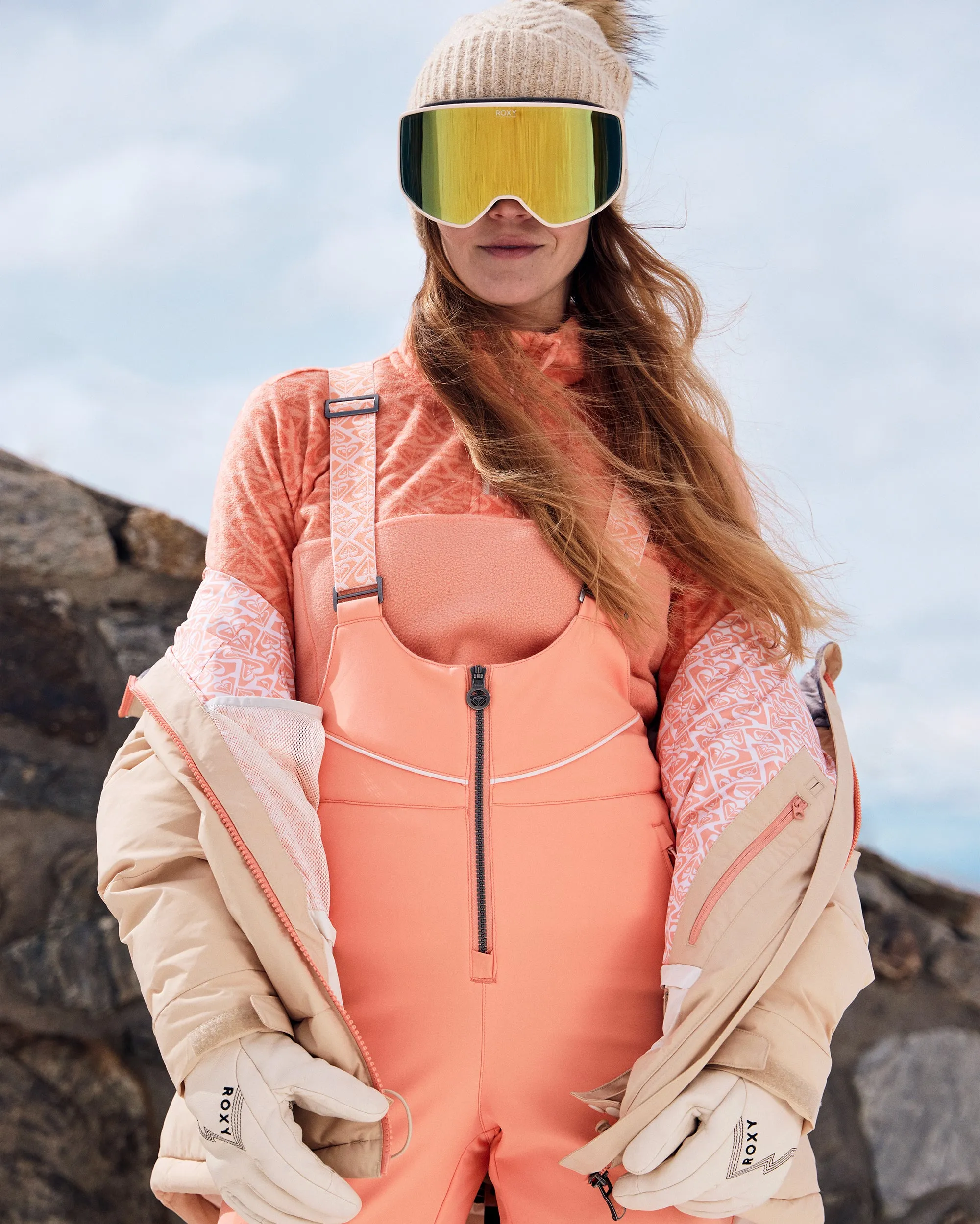 Summit Bib Snow Pants - Peach Pink