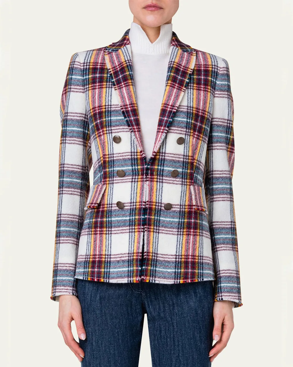 Tartan Check Flannel Double Breasted Blazer