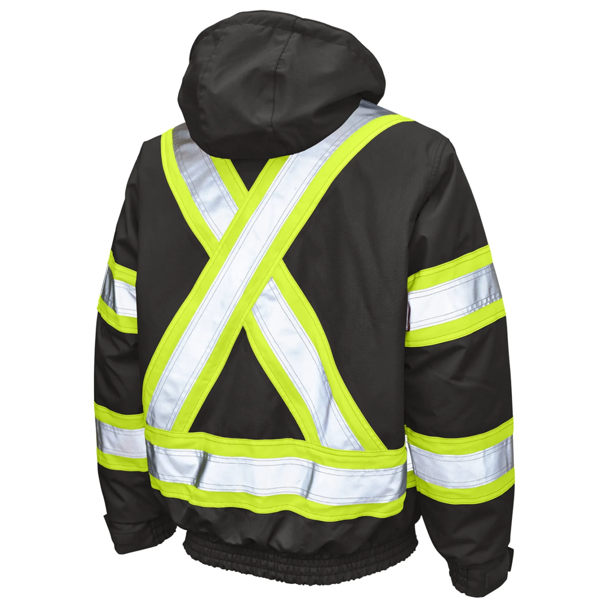 Tough Duck Men's Hi Vis Safety Bomber Jacket SJ20 - CSA Poly/PU, 300D Ripstop, Insulated, Waterproof, Breathable, Reflective, Adjustable, Durable Workwear | Sizes XS-5XL