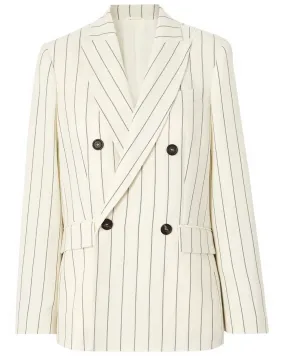 White and Grey Pinstripe Panama Double Breasted Jacket