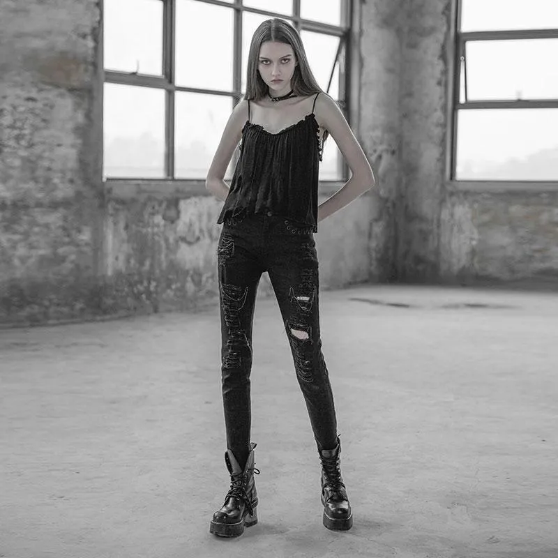 Women's Punk Distressed Slim-Fit Trousers